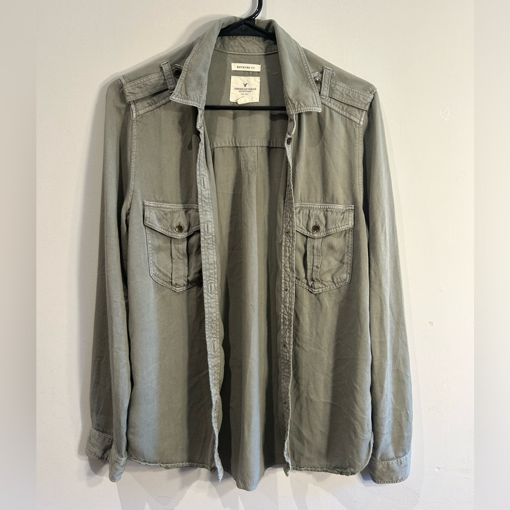 American Eagle Boyfriend Fit Army Green Shirt